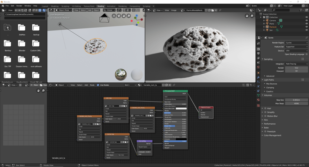VUE Procedural rock exported to Blender with all PBR channels baked to texture maps